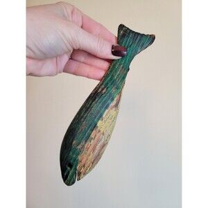 Wood Fish Hand Painted Hand Carved Decor Rustic Primitive River Woods